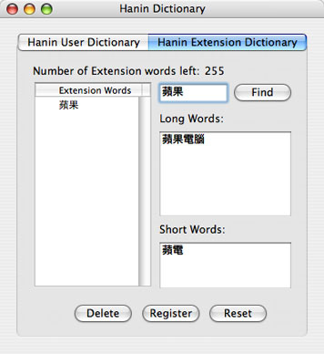 Hanin Extension Dictionary